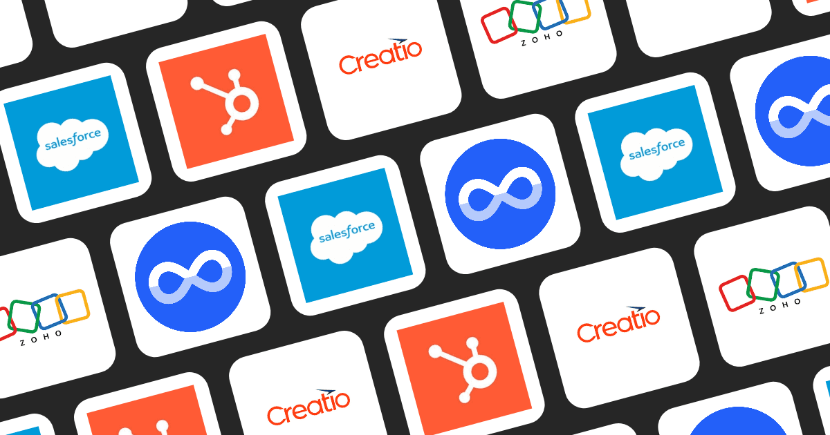 Icon grid showing Zoho, Nivaloq, HubSpot, Salesforce, and Creatio CRM logos